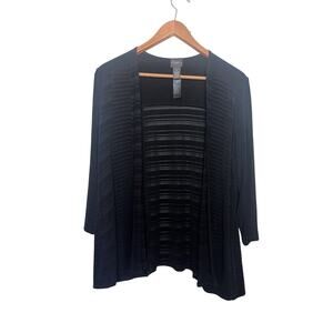 Chico’s Travelers Sz 1 Medium Cardigan Jacket Slinky Black Semi Sheer Stripe